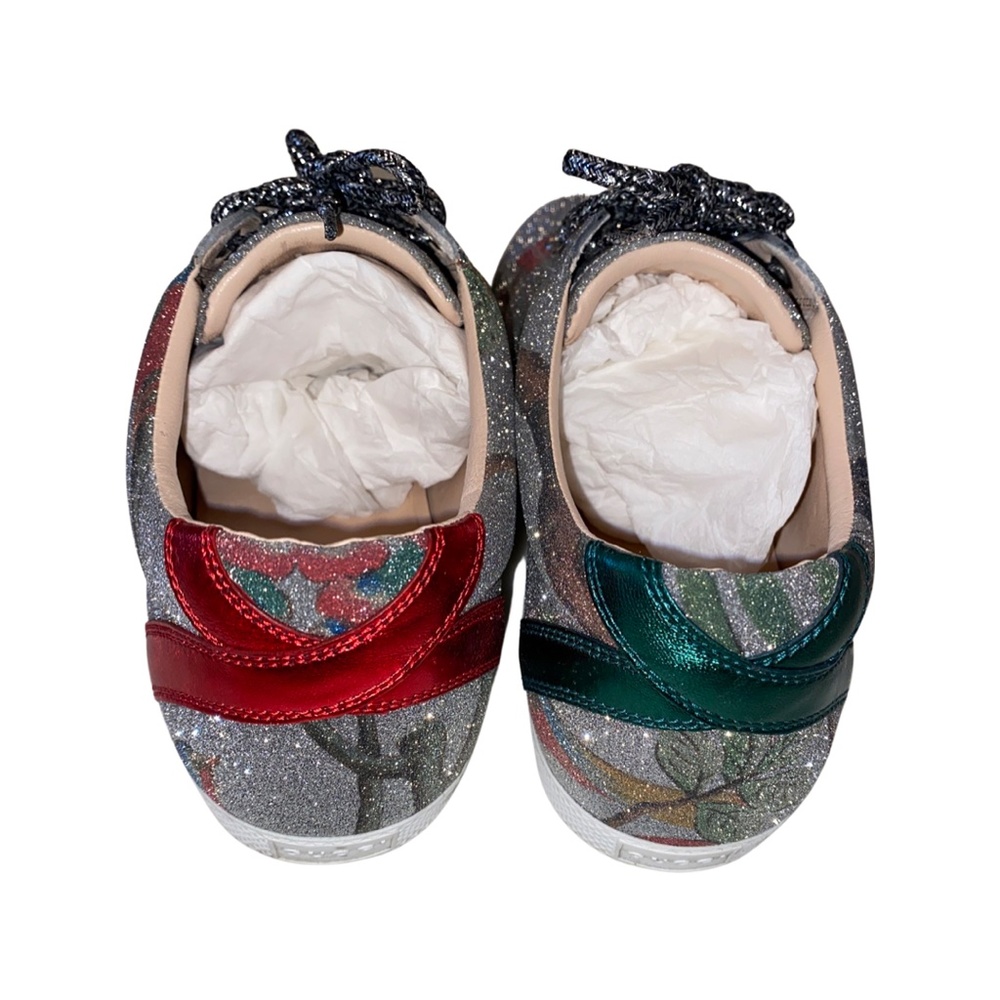 Gucci Limited Edition Sparkle Sneakers with Blue Jay and Red Canary birds - Picture 3 of 7